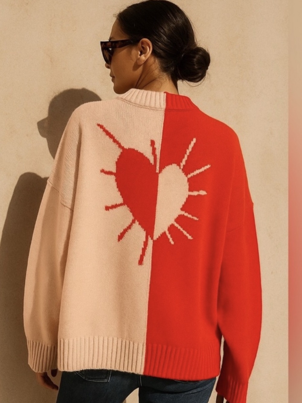 NWT Kerri Rosenthal Radiant Heart Pink Contrast V-Neck Sweater